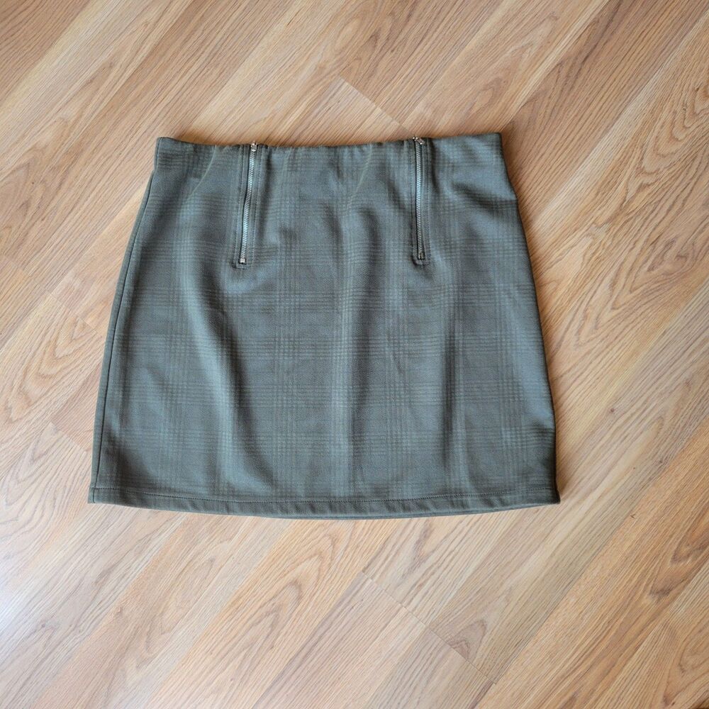 HAVE Olive Green Plaid Zipper Mini Skirt Dark Academia Preppy Grunge XL